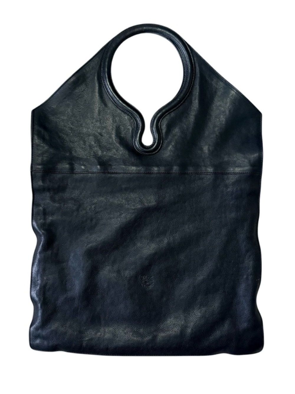 RARE IL Bisonte Black Leather Tote Bag with Circular Handle